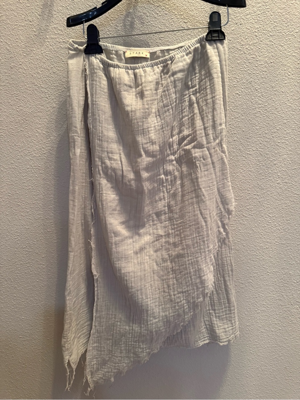 Stark X Anthopologie Gauze Cotton Raw Pull On High Low Ruffle Midi Skirt